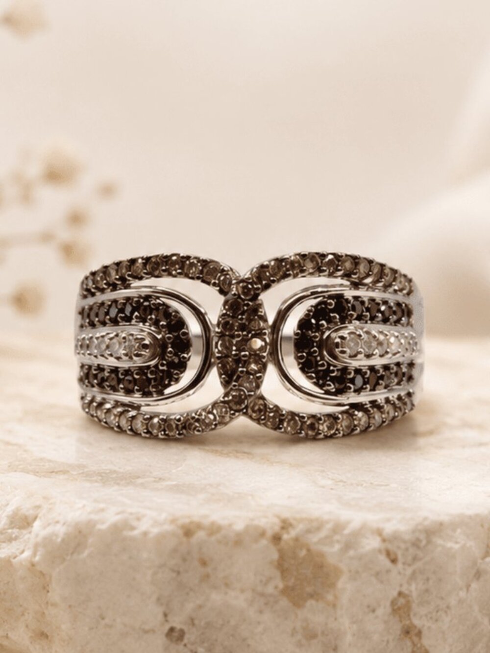 Open Circle Diamond Silver Statement Ring